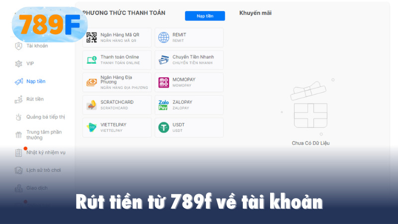 Rút tiền từ 789f về tài khoản